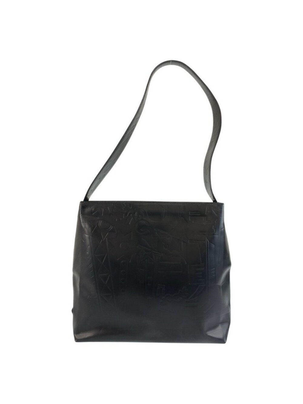 Prada Embossed Black Patent Leather Shoulder Bag